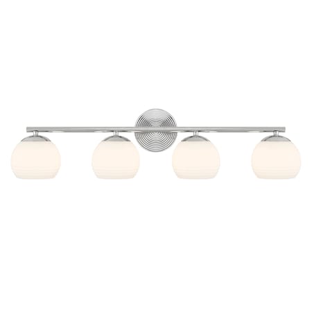 Designers Fountain Moon Breeze 32.5in 4-Light Polished Nickel Modern Indoor Vanity Light with Etched Opal Glass Shades D251H-4B-PN